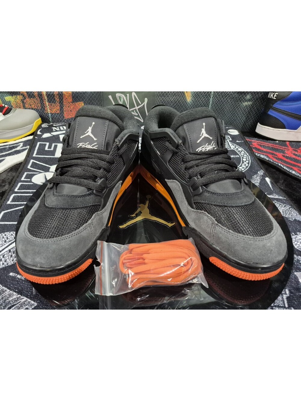 Air Jordan 4 RM "Black Orange 11.5m And 13w Brand New With Extra Laces LQQK WOW